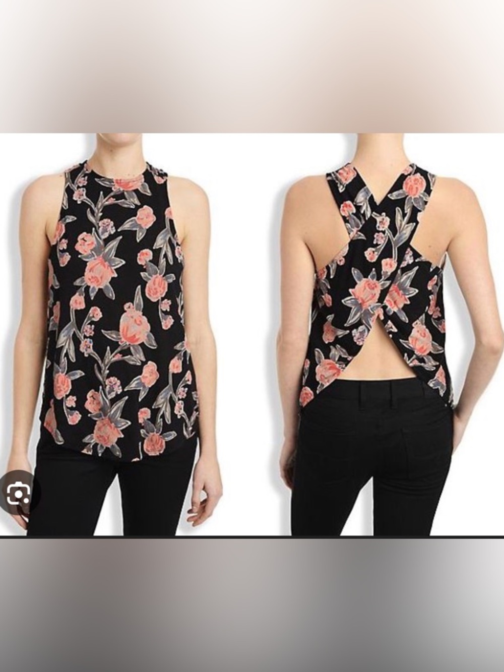 Lucky Lotus flower Sexy top sz XS Floral Cross-Back Sleeveless Top Soft Floral‎